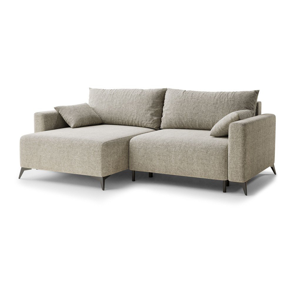 Bézs zsenília kinyitható-tárolóhelyes sarokkanapé (bal oldali-heverő résszel) Leon – Maison de Rêve