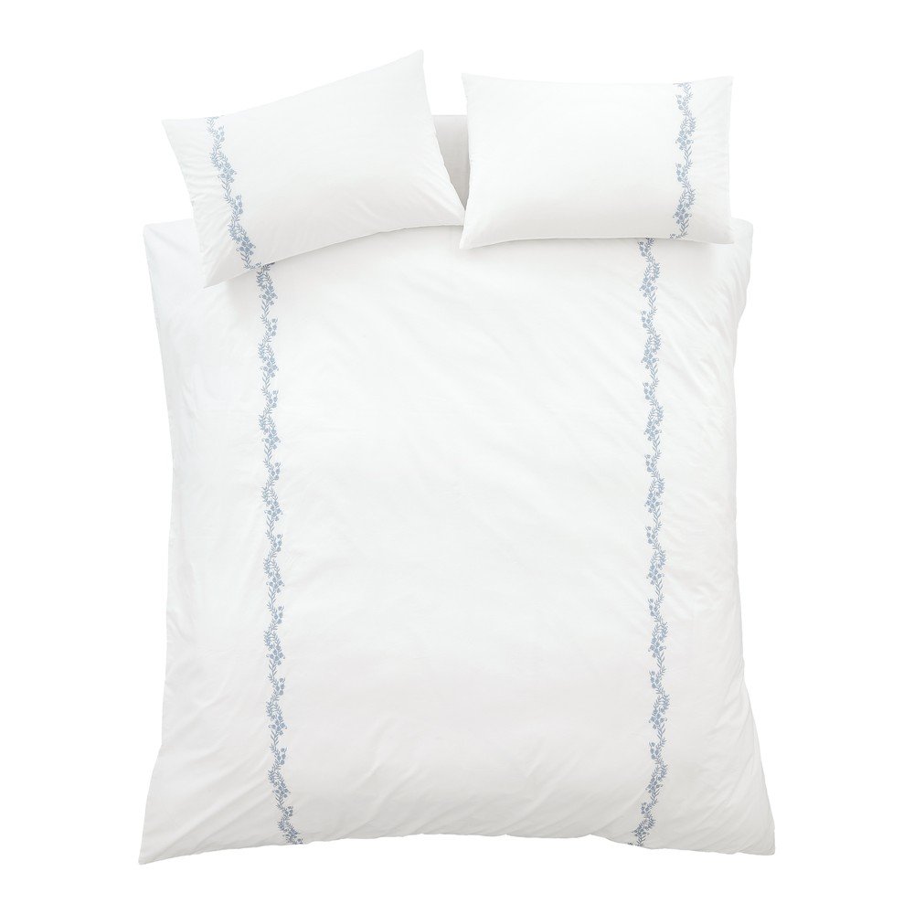 Fehér egyszemélyes pamut-perkál ágyneműhuzat 135x200 cm Camille Embroidered Floral – Bianca