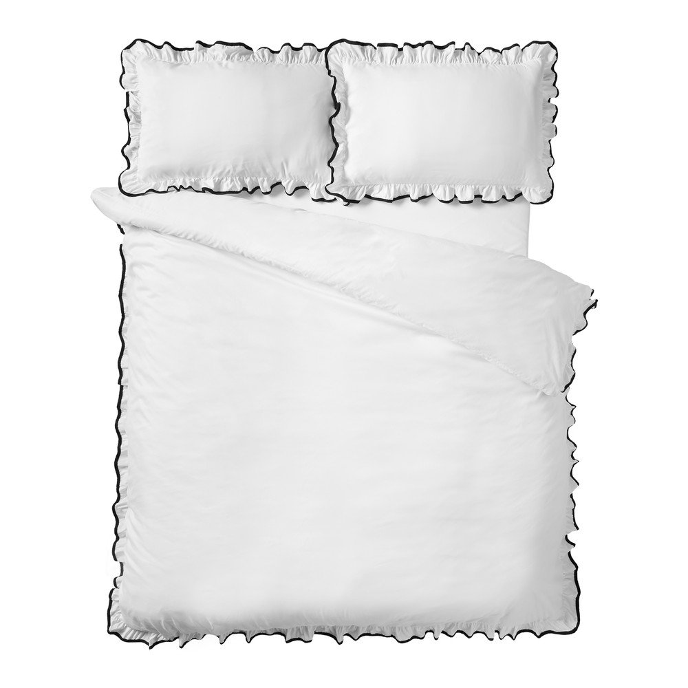 Fehér kétszemélyes háromrészes ágyneműhuzat 200x200 cm So Soft Mono Frill – Catherine Lansfield