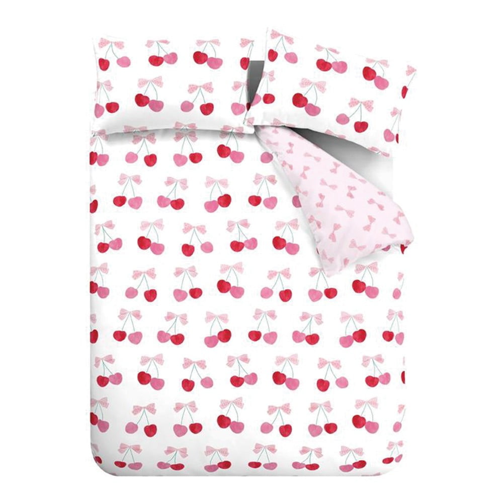 Fehér-rózsaszín kétszemélyes-hosszabbított ágyneműhuzat 230x220 cm Cherries and Bows – Catherine Lansfield