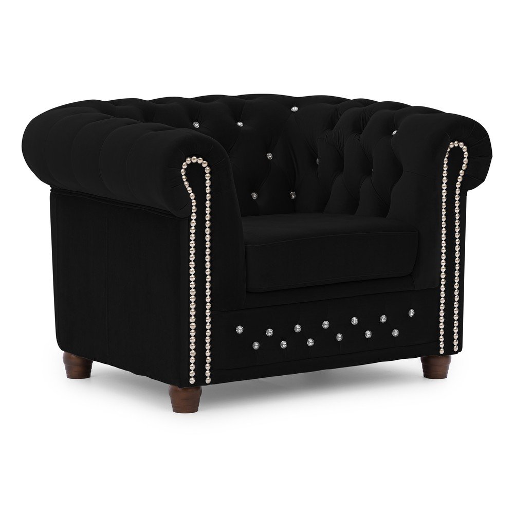 Fekete bársony chesterfield fotel York Blik – Ropez