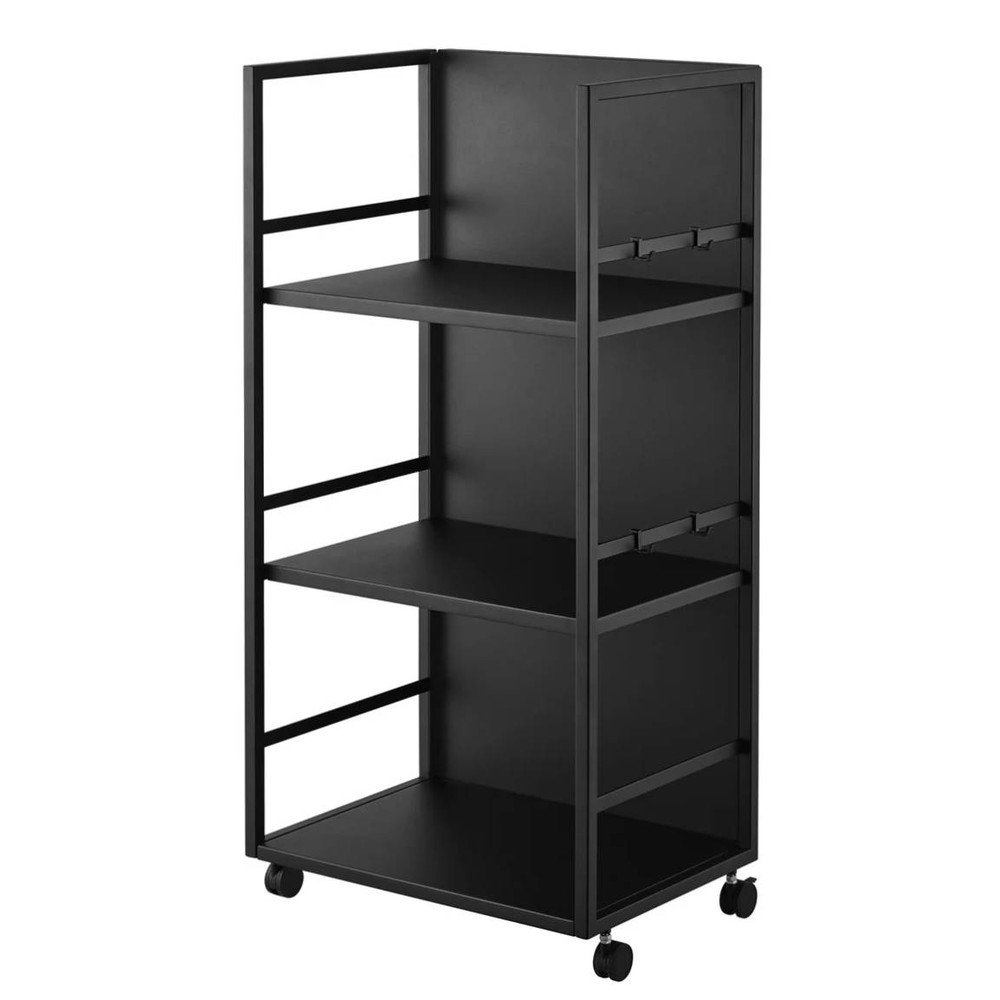 Fekete fém gurulós polcos állvány 42x84