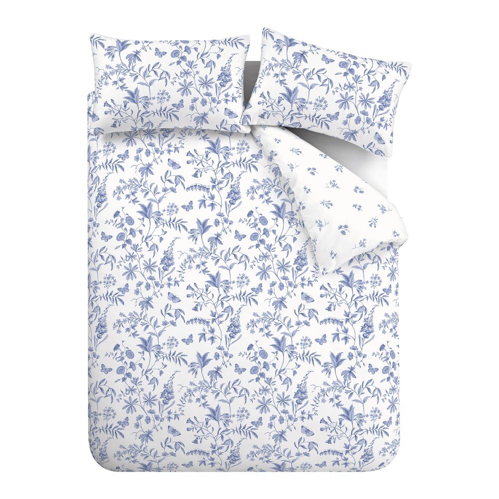 Kék kétszemélyes háromrészes pamut-perkál ágyneműhuzat 200x200 cm Thea Floral – Bianca