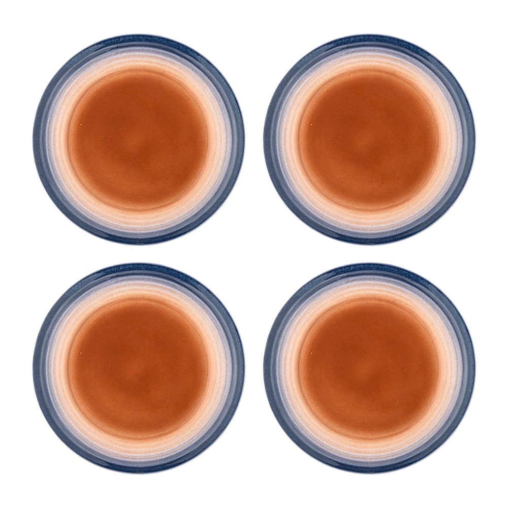 Kék-narancssárga kőedény desszertes tányér készlet 4 db-os ø 20