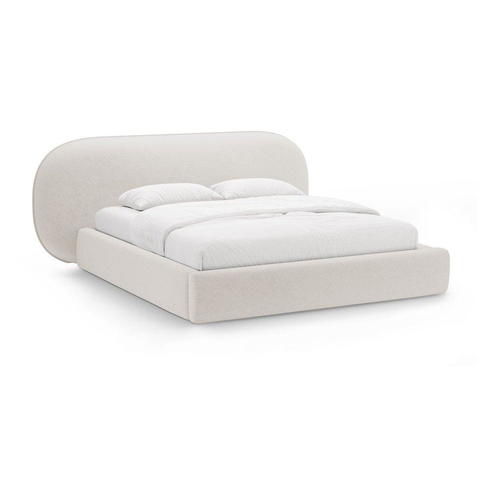 Krémszínű kárpitozott ágyneműtartós franciaágy ágyráccsal 200x200 cm Ovalo – Micadoni