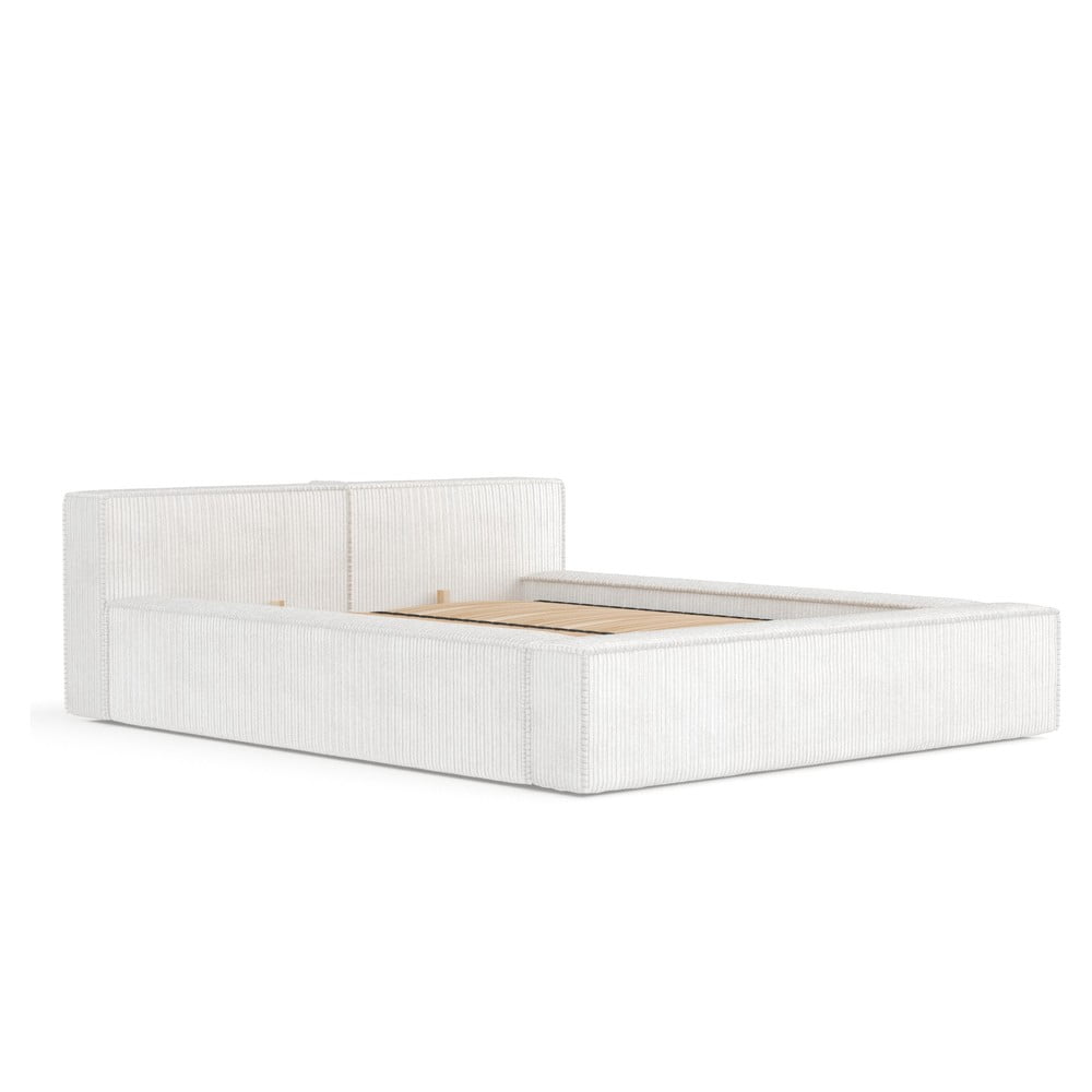 Krémszínű kárpitozott ágyneműtartós franciaágy ágyráccsal 200x200 cm Voliera – Maison de Rêve