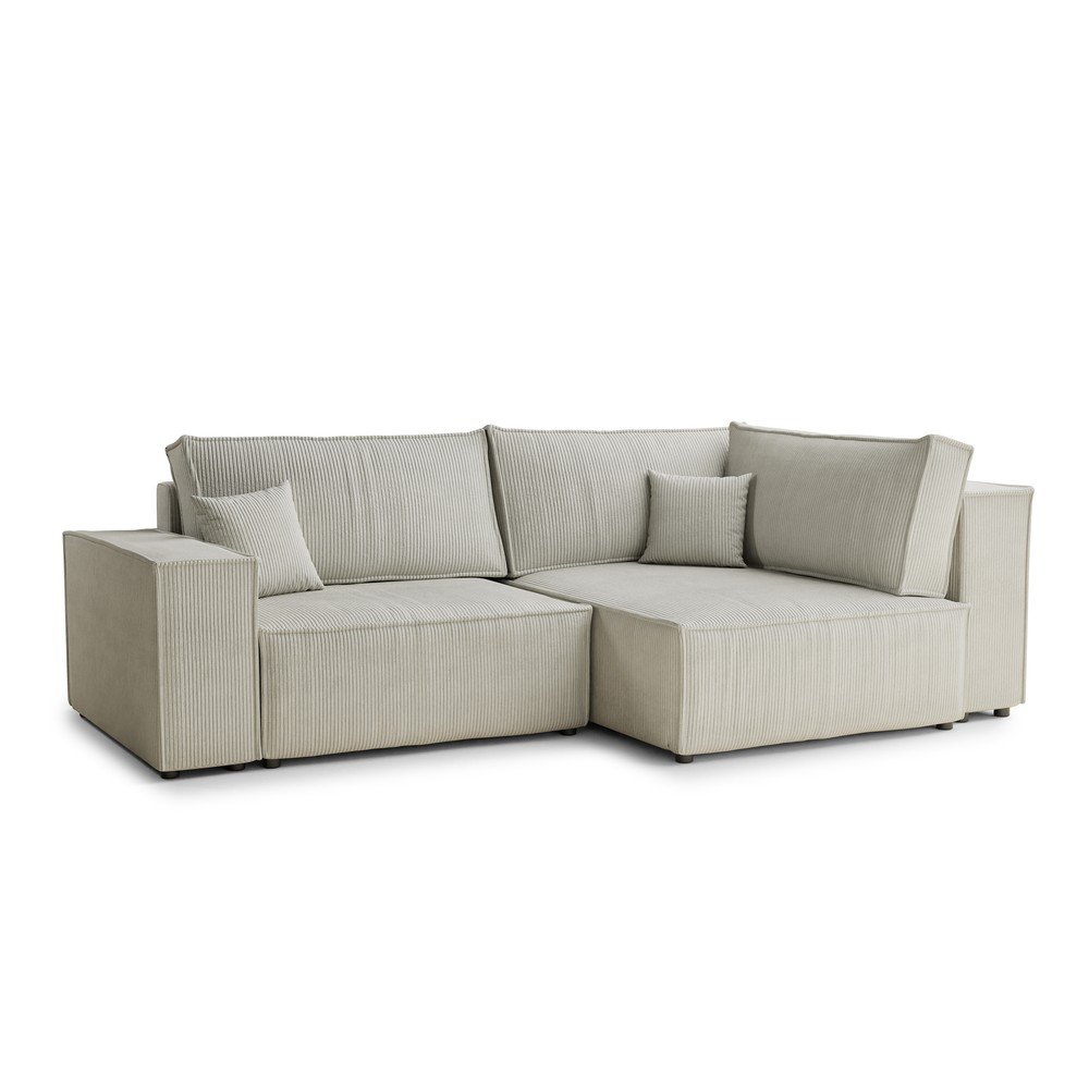 Krémszínű kordbársony kinyitható-tárolóhelyes sarokkanapé (jobb oldali-L alakú) Tonga – Maison de Rêve