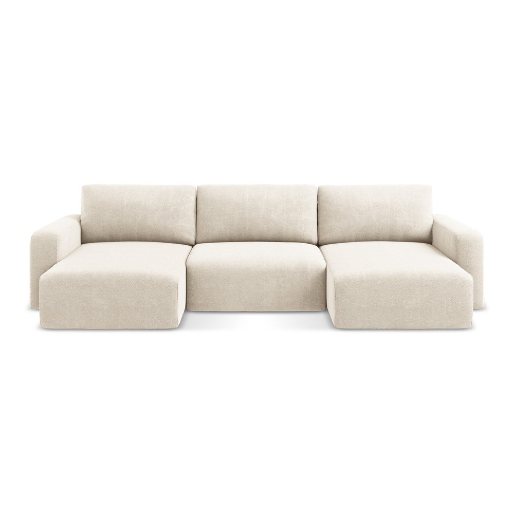 Krémszínű zsenília kinyitható-tárolóhelyes (U alakú) sarokkanapé Kona – Makamii