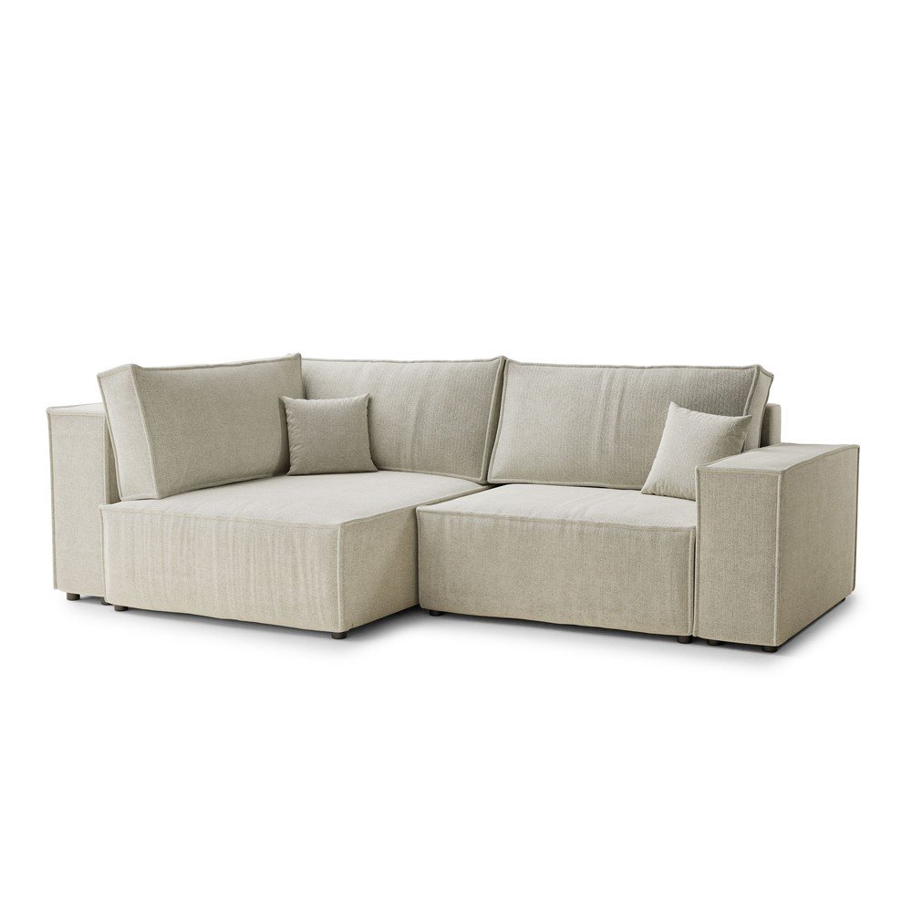 Krémszínű zsenília kinyitható-tárolóhelyes sarokkanapé (bal oldali-L alakú) Tonga – Maison de Rêve