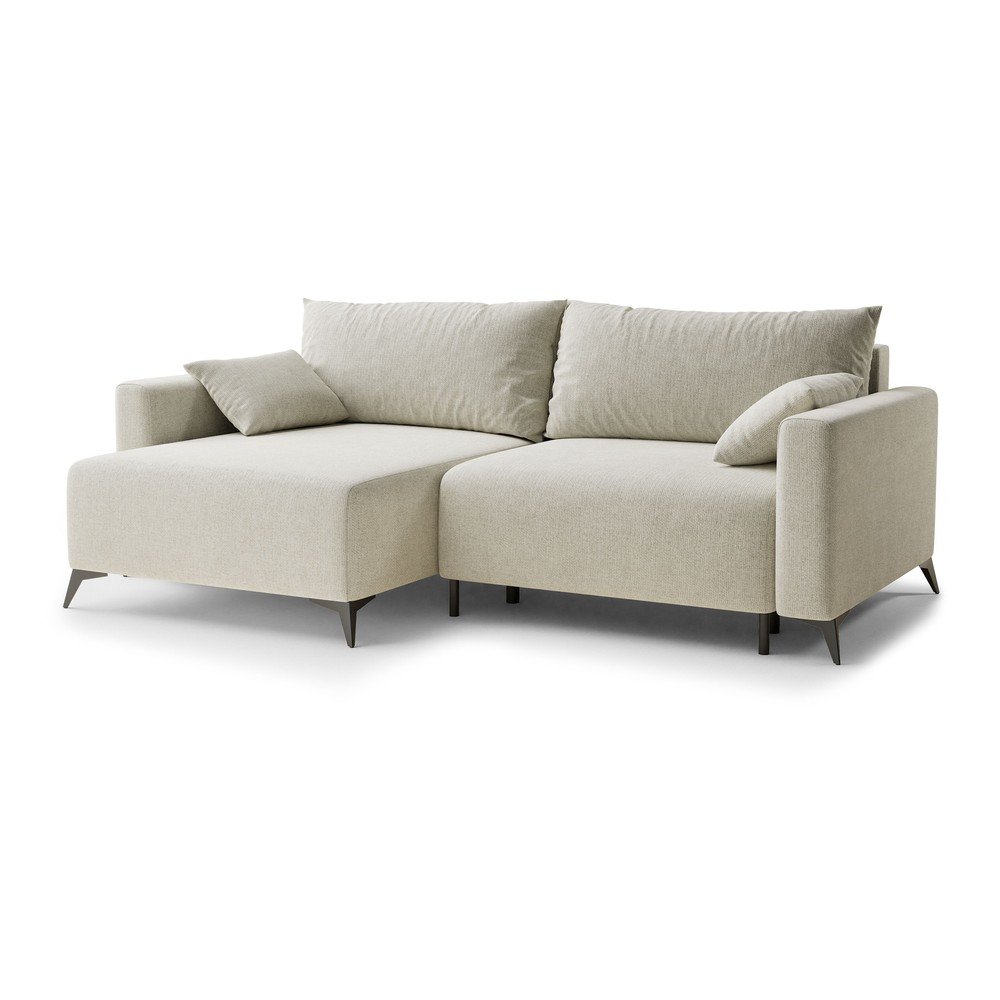 Krémszínű zsenília kinyitható-tárolóhelyes sarokkanapé (bal oldali-heverő résszel) Leon – Maison de Rêve