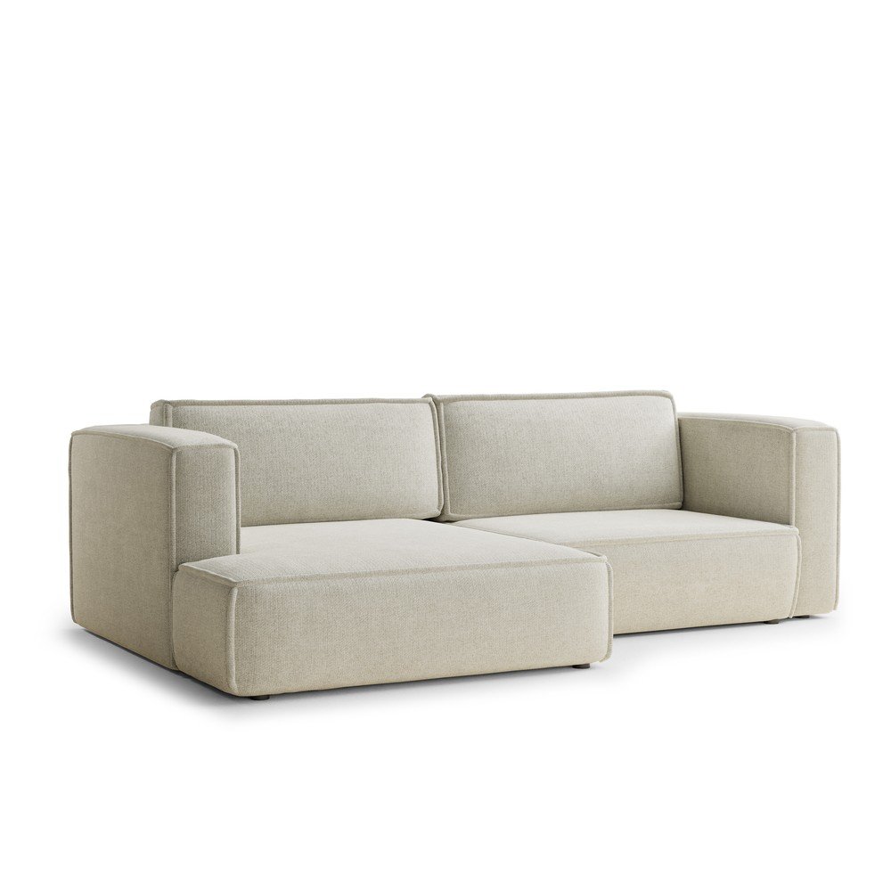 Krémszínű zsenília kinyitható-tárolóhelyes sarokkanapé (bal oldali-heverő résszel) Velto – Maison de Rêve