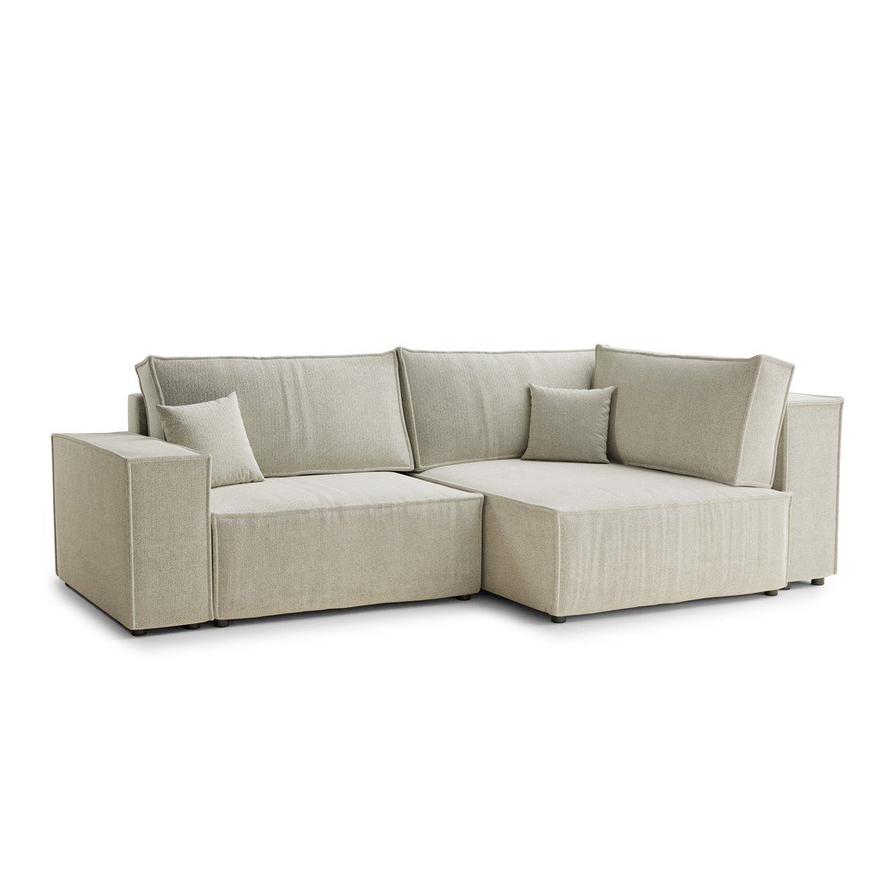 Krémszínű zsenília kinyitható-tárolóhelyes sarokkanapé (jobb oldali-L alakú) Tonga – Maison de Rêve