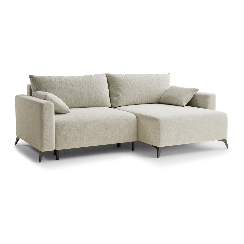 Krémszínű zsenília kinyitható-tárolóhelyes sarokkanapé (jobb oldali-heverő résszel) Leon – Maison de Rêve