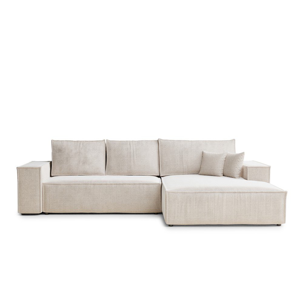 Krémszínű zsenília kinyitható-tárolóhelyes sarokkanapé (jobb oldali-heverő résszel) Maze – Maison de Rêve