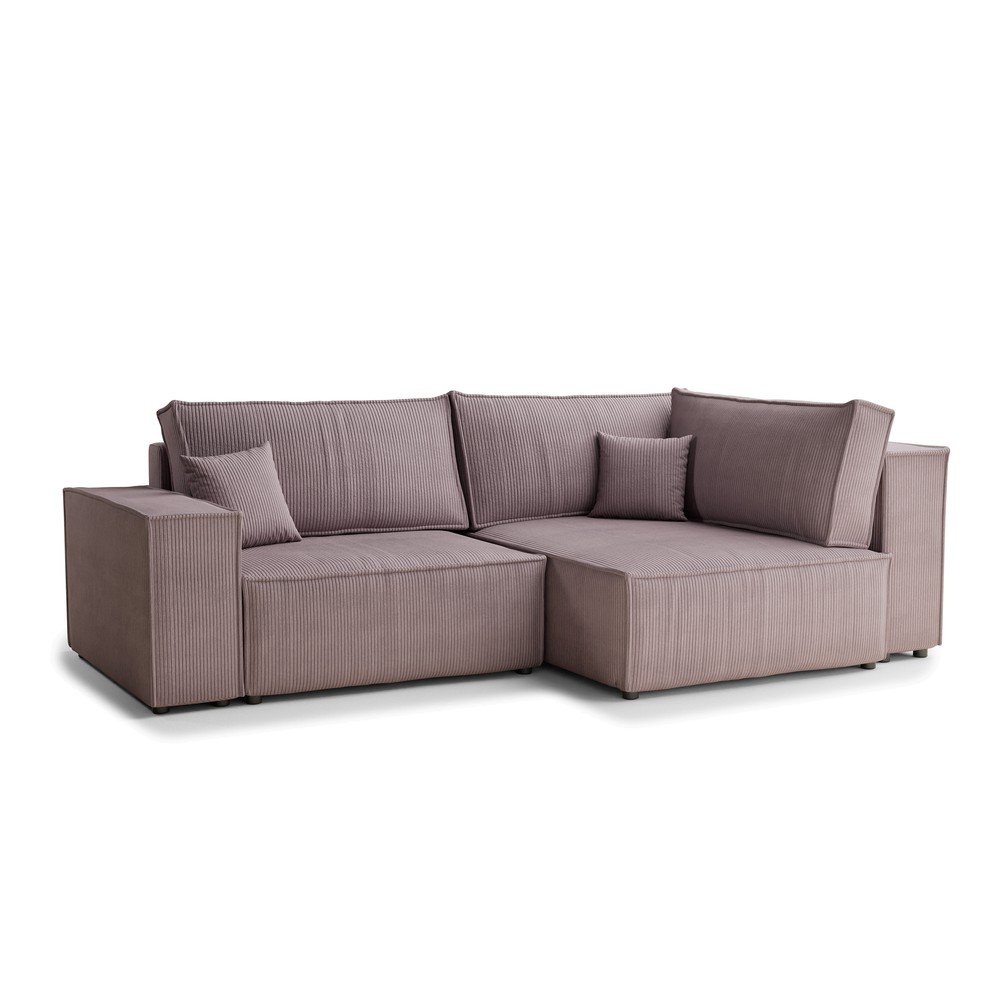 Lila kordbársony kinyitható-tárolóhelyes sarokkanapé (jobb oldali-L alakú) Tonga – Maison de Rêve