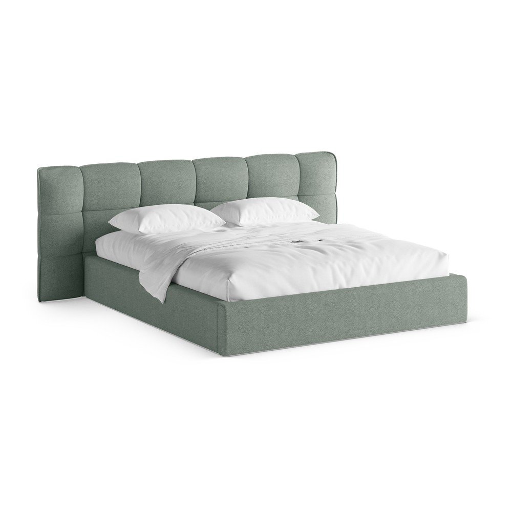 Mentazöld kárpitozott ágyneműtartós franciaágy ágyráccsal 180x200 cm Eric – Micadoni