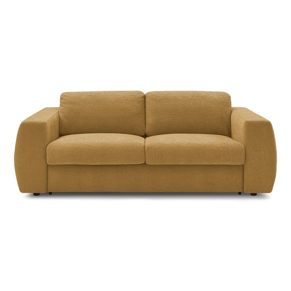 Mustársárga zsenília kanapé mindennapos alvásra-kinyitható 240 cm Hugo – Bobochic Paris