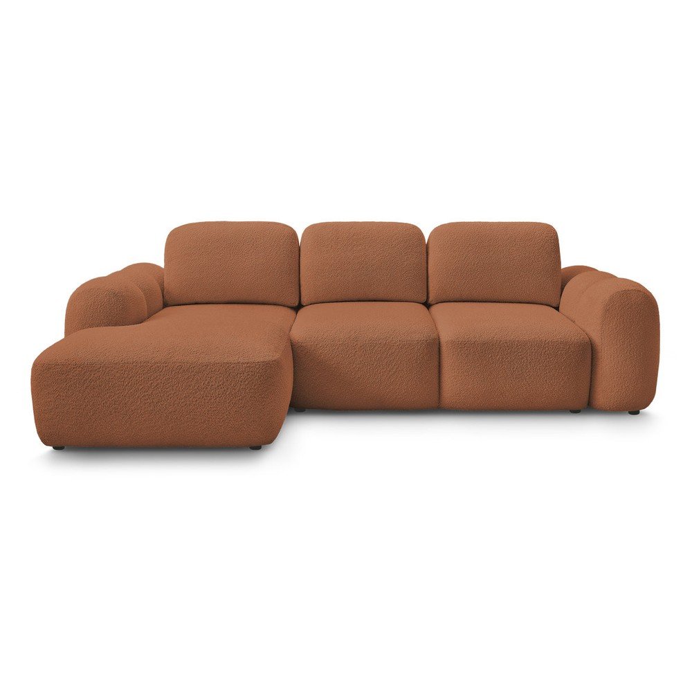 Narancssárga buklé kinyitható-tárolóhelyes sarokkanapé (bal oldali-heverő résszel) Montaigne – Bobochic Paris