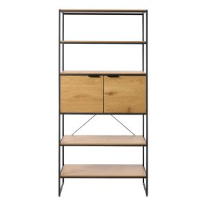 Nat&uacute;r sz&iacute;nű k&ouml;nyvespolc t&ouml;lgyfa dekorral 90x190x40 cm Cesura &ndash; Unique Furniture