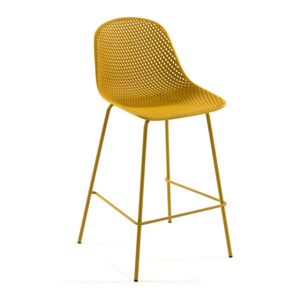 Okkersárga fém-műanyag kerti bárszék Quinby – Kave Home