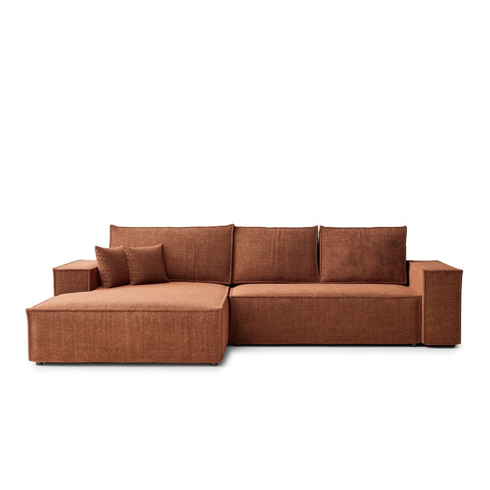 Rézszínű zsenília kinyitható-tárolóhelyes sarokkanapé (bal oldali-heverő résszel) Maze – Maison de Rêve