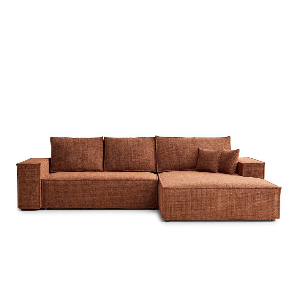 Rézszínű zsenília kinyitható-tárolóhelyes sarokkanapé (jobb oldali-heverő résszel) Maze – Maison de Rêve