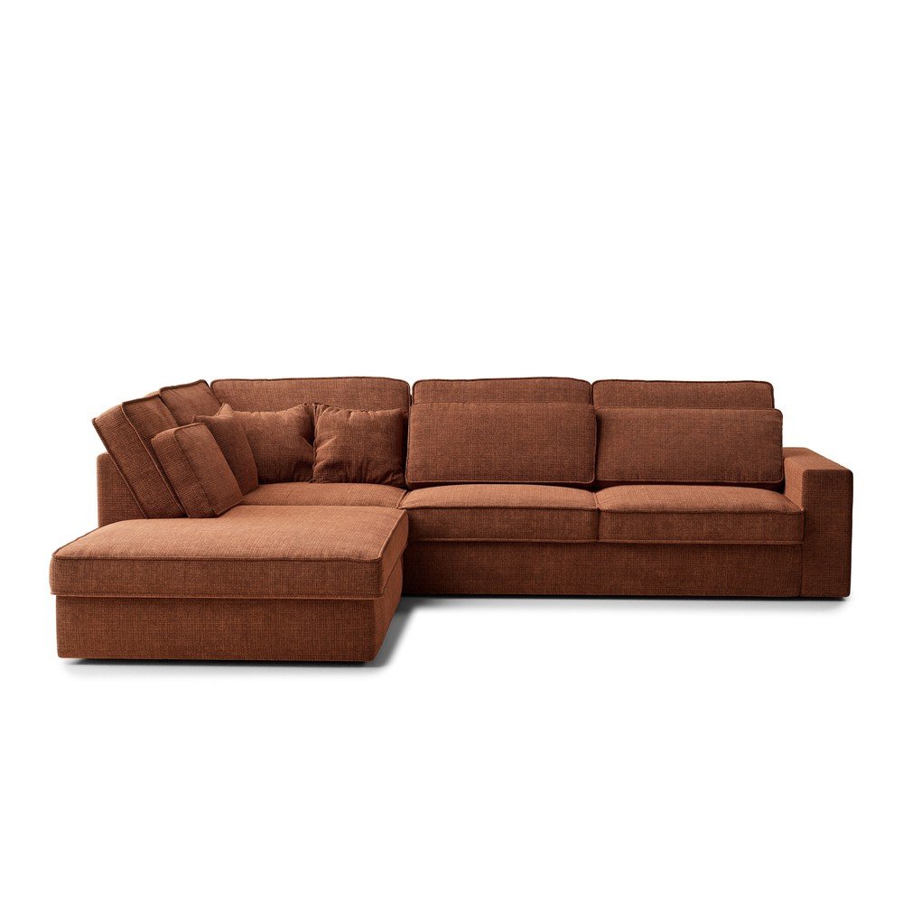 Rézszínű zsenília sarokkanapé (bal oldali-L alakú) Kirou – Maison de Rêve