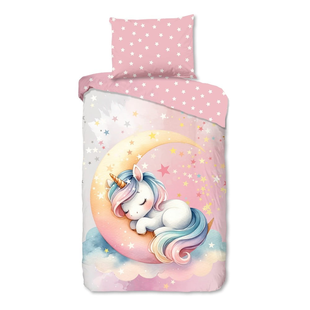 Rózsaszín egyszemélyes pamut gyerek ágyneműhuzat 140x200 cm Molly – Good Morning