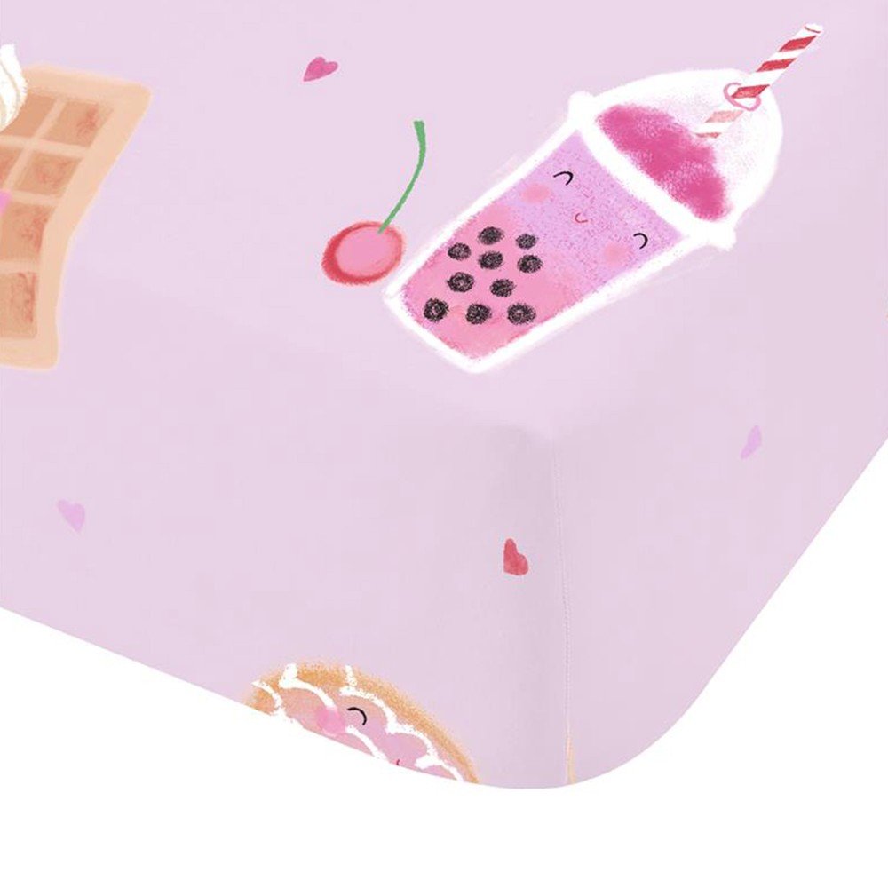 Rózsaszín gumis egyszemélyes gyerek lepedő 90x190 cm Sweet Treats – Catherine Lansfield