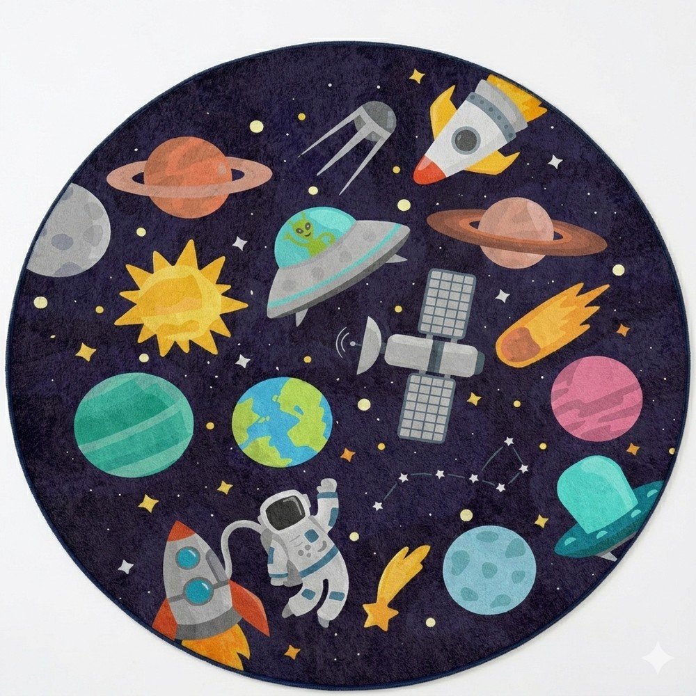 Sötétkék mosható gyerek játszószőnyeg ø120 cm Into The Space – Mila Home