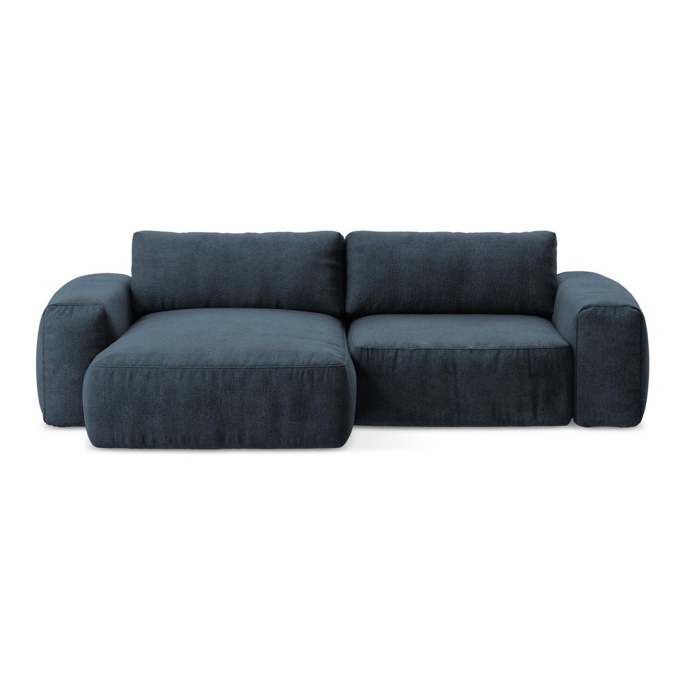 Sötétkék zsenília kinyitható sarokkanapé (bal oldali-heverő résszel) Kuki – Makamii