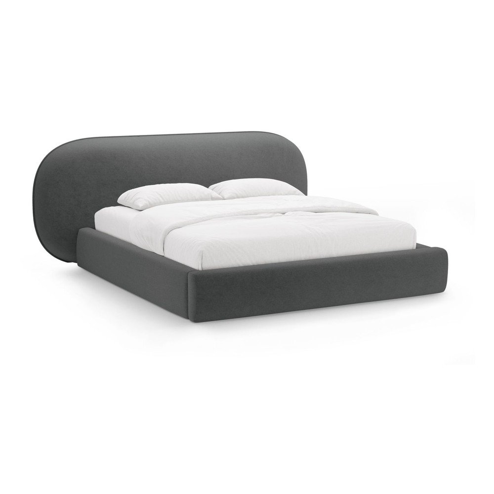 Sötétszürke kárpitozott ágyneműtartós franciaágy ágyráccsal 200x200 cm Ovalo – Micadoni