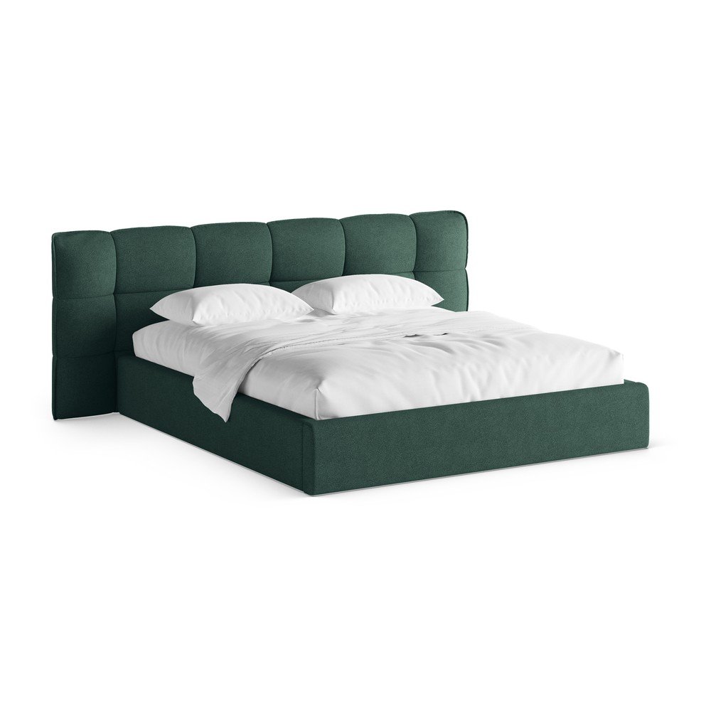 Sötétzöld kárpitozott ágyneműtartós franciaágy ágyráccsal 180x200 cm Eric – Micadoni