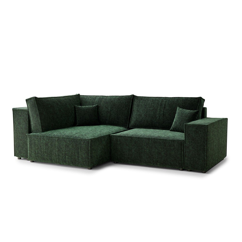 Sötétzöld zsenília kinyitható-tárolóhelyes sarokkanapé (bal oldali-L alakú) Tonga – Maison de Rêve