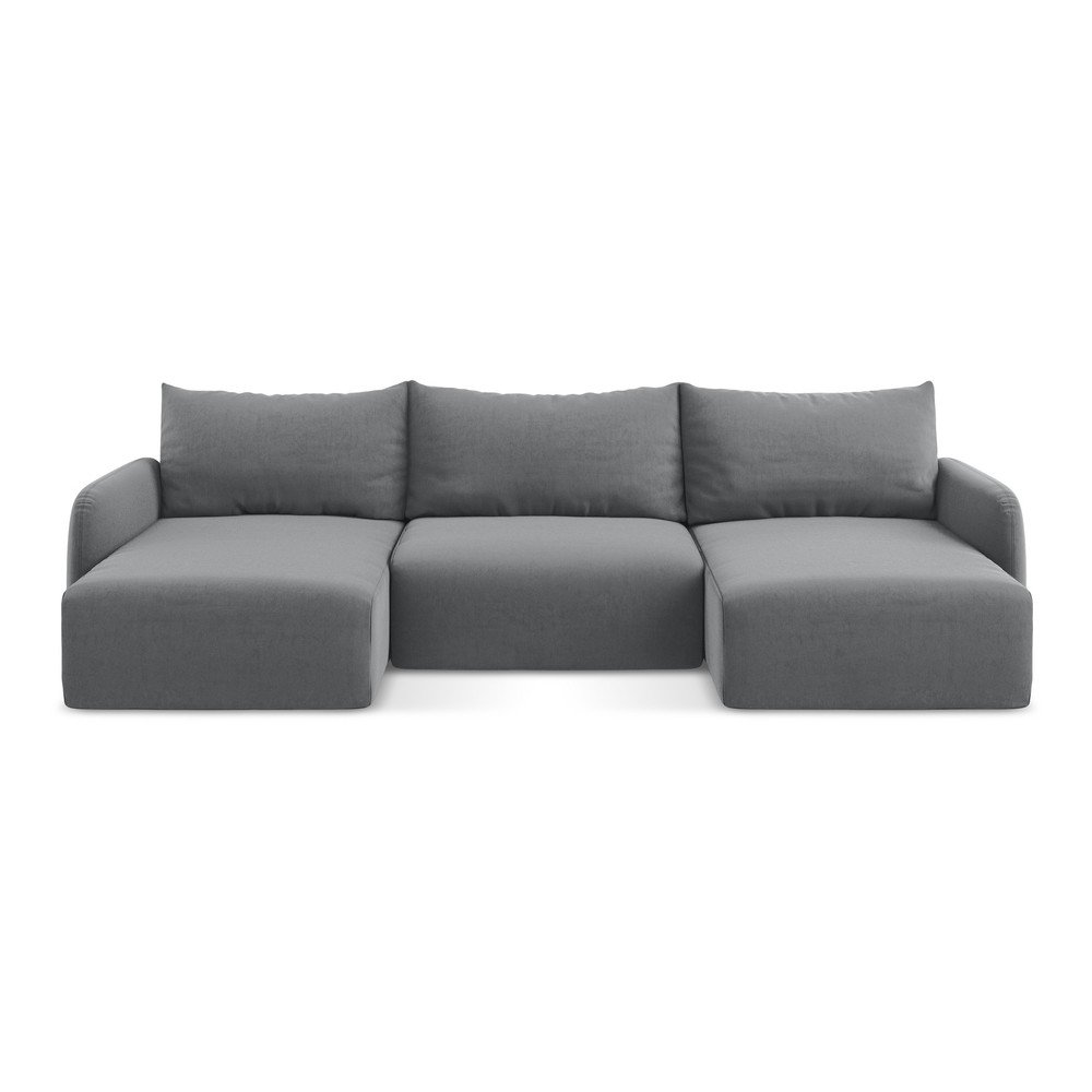 Szürke bársony kinyitható-tárolóhelyes (U alakú) sarokkanapé Kalena – Makamii