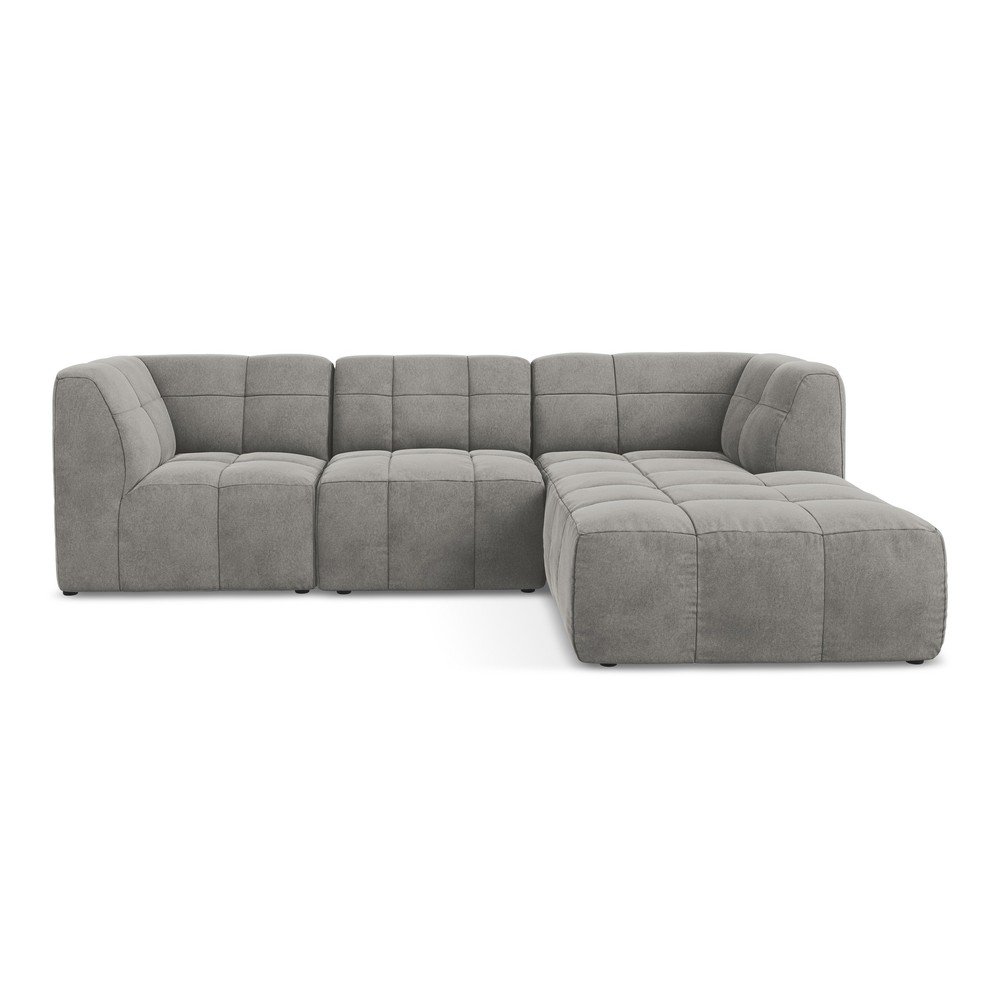 Szürke bársony sarokkanapé (jobb oldali-heverő résszel) Aloha – Makamii