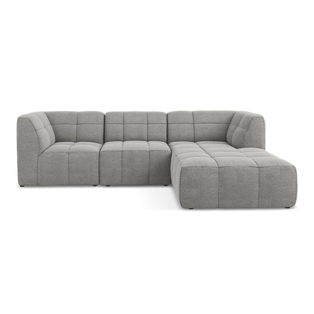 Szürke buklé sarokkanapé (jobb oldali-heverő résszel) Aloha – Makamii