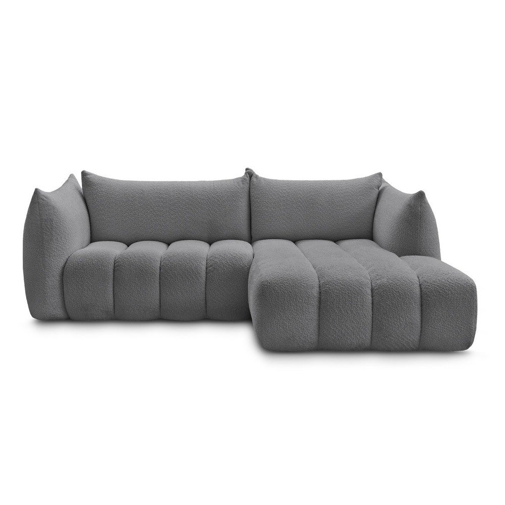 Szürke buklé sarokkanapé (jobb oldali-heverő résszel) Azra – Bobochic Paris
