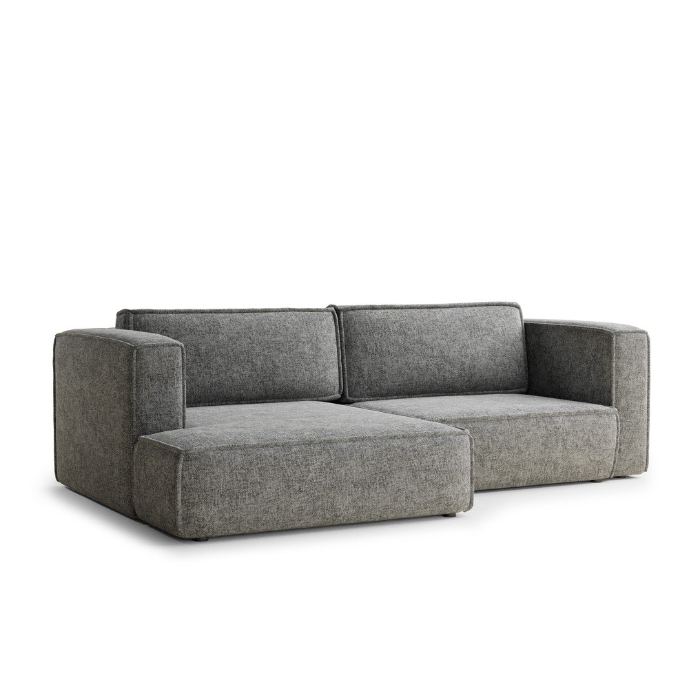 Szürke zsenília kinyitható-tárolóhelyes sarokkanapé (bal oldali-heverő résszel) Velto – Maison de Rêve