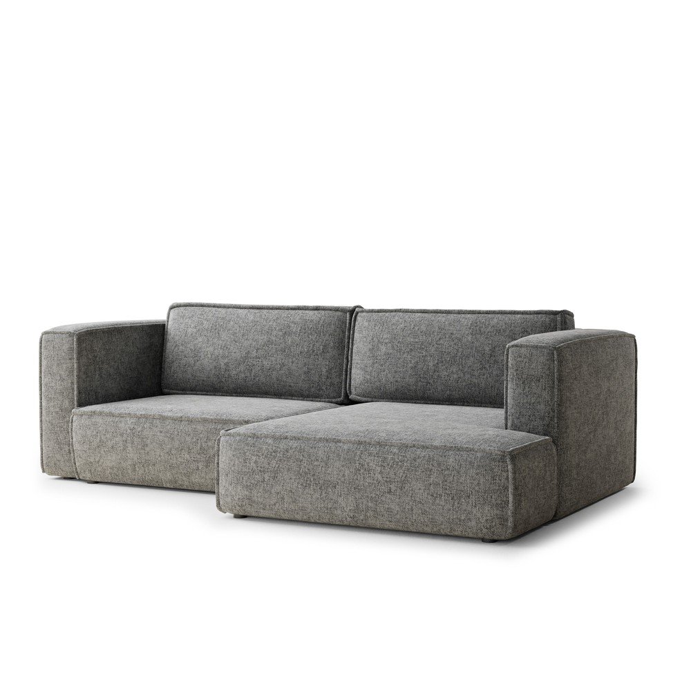 Szürke zsenília kinyitható-tárolóhelyes sarokkanapé (jobb oldali-heverő résszel) Velto – Maison de Rêve
