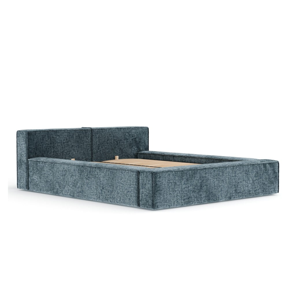 Szürkéskék kárpitozott ágyneműtartós franciaágy ágyráccsal 200x200 cm Voliera – Maison de Rêve