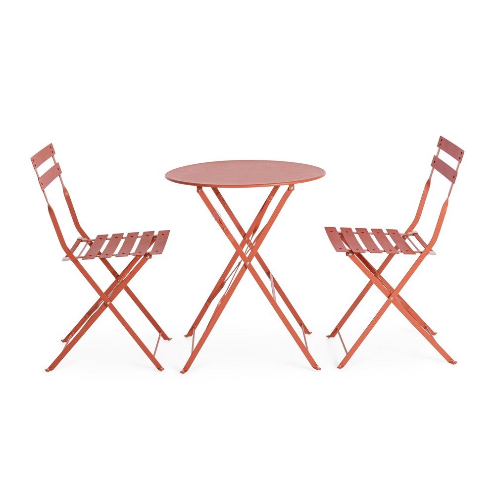 Terrakotta színű acél kétszemélyes kerti étkezőgarnitúra Austin – Bizzotto