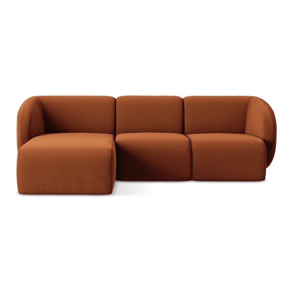 Terrakotta színű bársony sarokkanapé (bal oldali-heverő résszel) Lani – Makamii