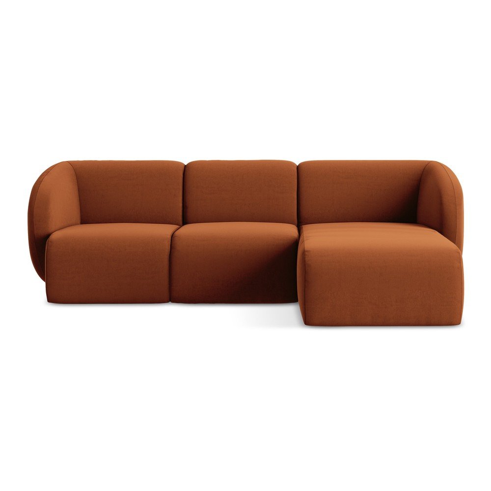Terrakotta színű bársony sarokkanapé (jobb oldali-heverő résszel) Lani – Makamii