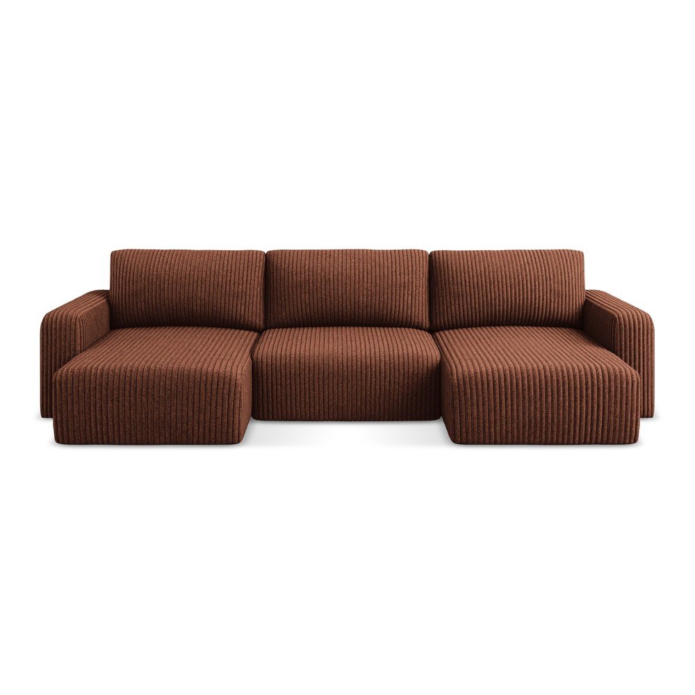 Terrakotta színű kordbársony kinyitható-tárolóhelyes (U alakú) sarokkanapé Kona – Makamii