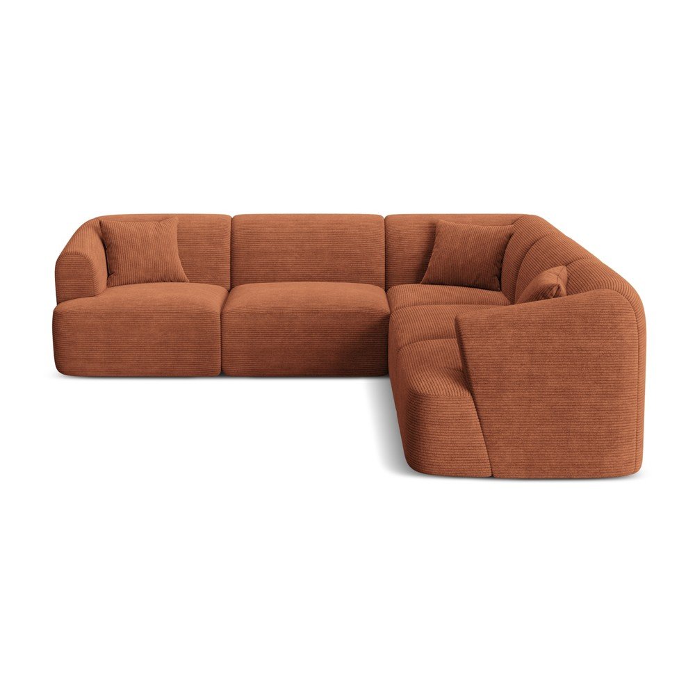 Terrakotta színű kordbársony sarokkanapé Campi – Cosmopolitan Design