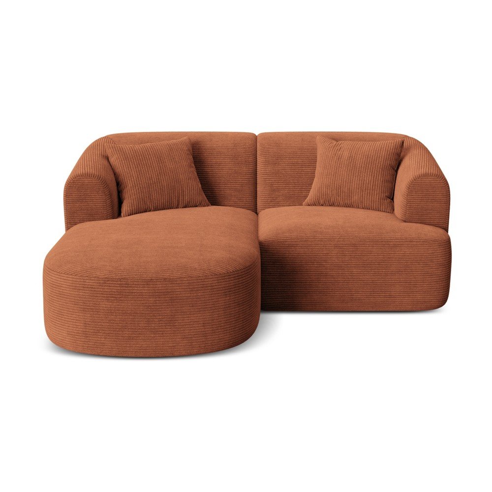 Terrakotta színű kordbársony sarokkanapé (bal oldali-heverő résszel) Campi – Cosmopolitan Design