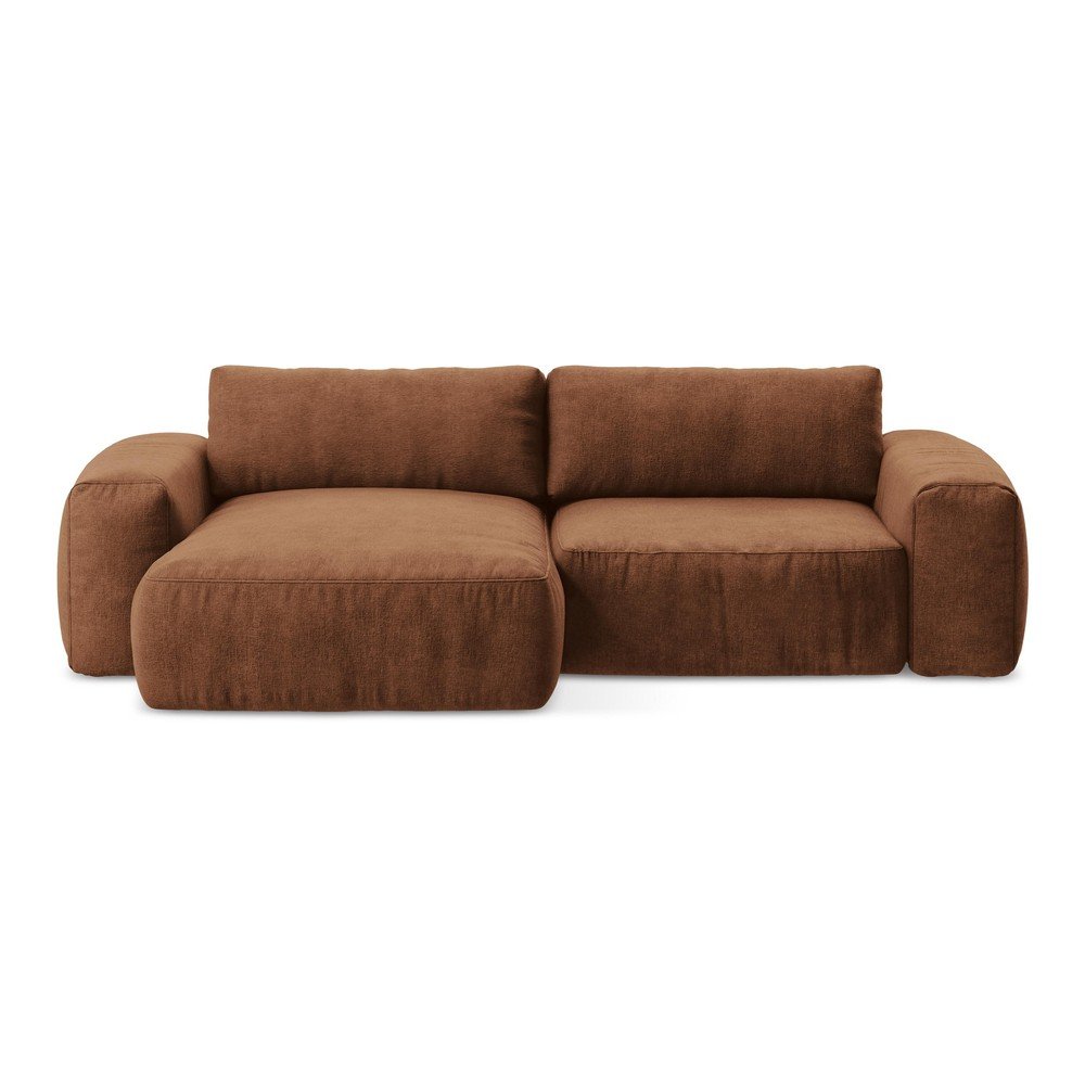 Terrakotta színű zsenília kinyitható sarokkanapé (bal oldali-heverő résszel) Kuki – Makamii