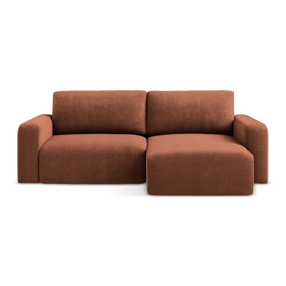 Terrakotta színű zsenília kinyitható-tárolóhelyes sarokkanapé (jobb oldali-heverő résszel) Kona – Makamii