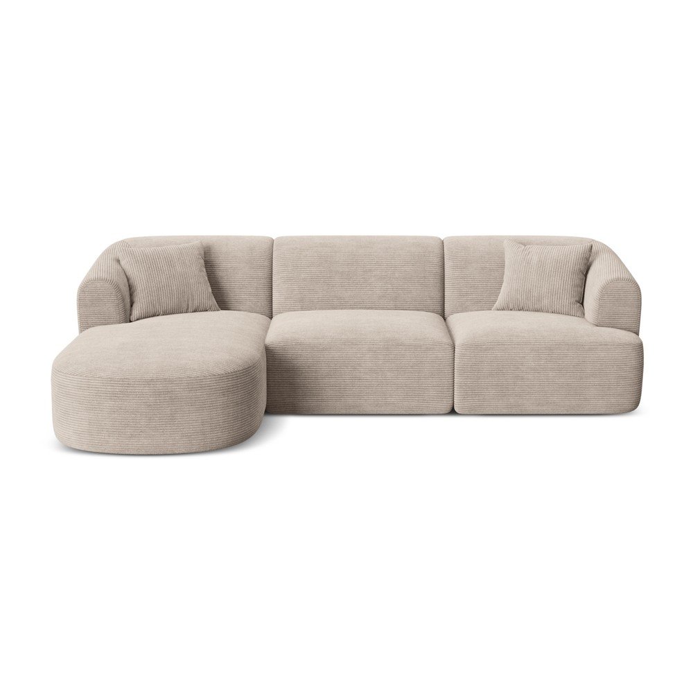 Világosbarna kordbársony sarokkanapé (bal oldali-heverő résszel) Campi – Cosmopolitan Design